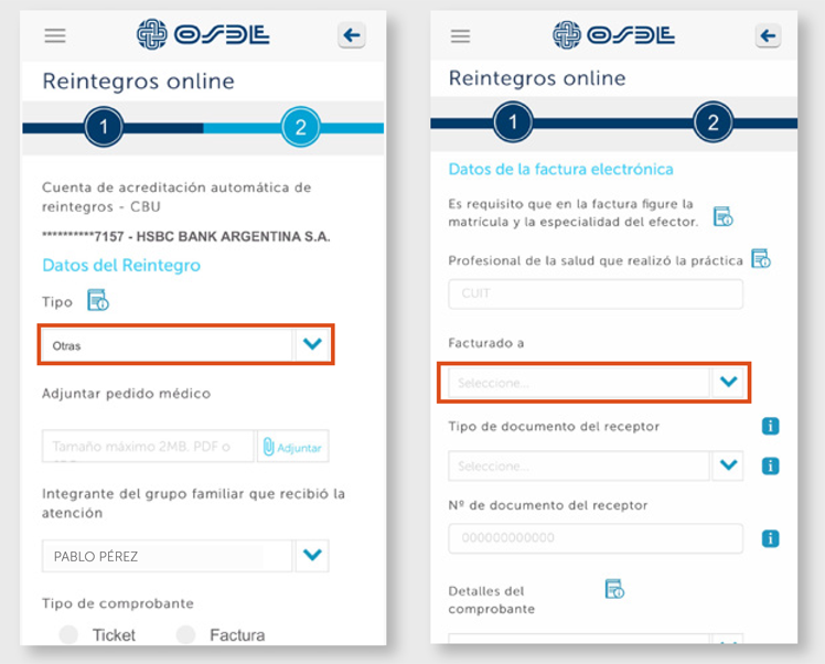 solicitar reintegro en la app de osde